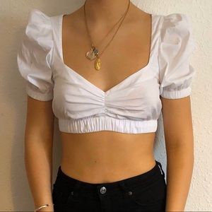 Zara White Puffed Sleeve Cropped Top